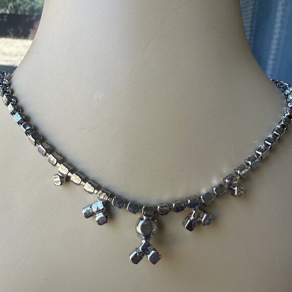 VTG 1950s Choker Necklace Light Blue Rhinestones Silver Tone Sparkly Fancy 16" L - Picture 8 of 9